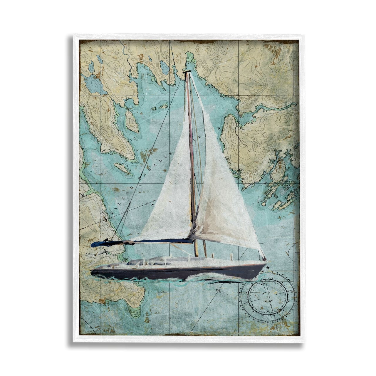 Stupell Industries Vintage World Map Sail Boat Ocean Coast Painting Framed Wall Art